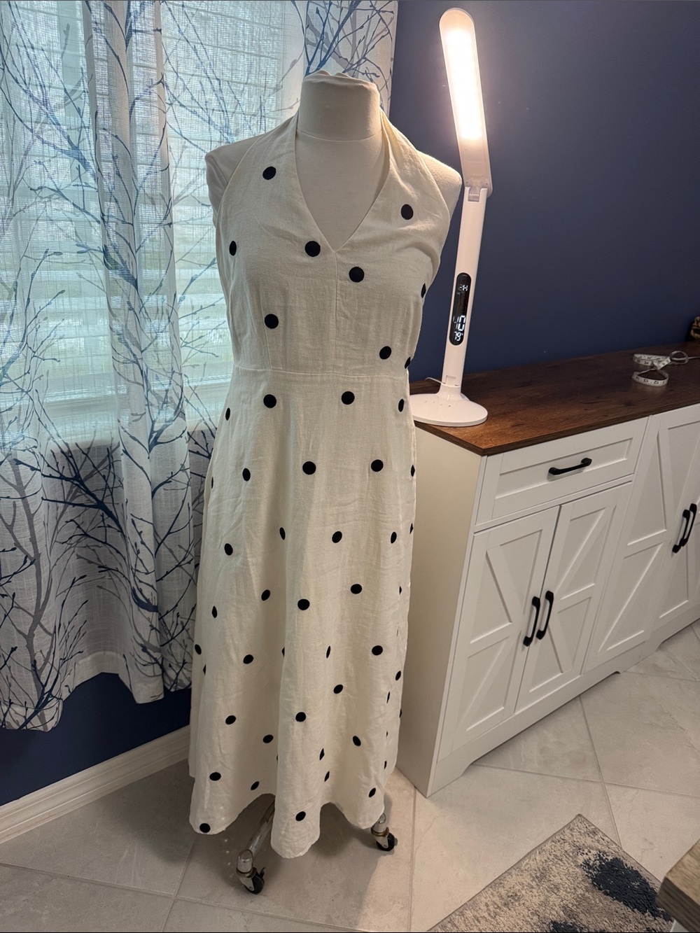 Nicole Miller- Polka Dot Halter Midi Dress - Cream with Black Dots